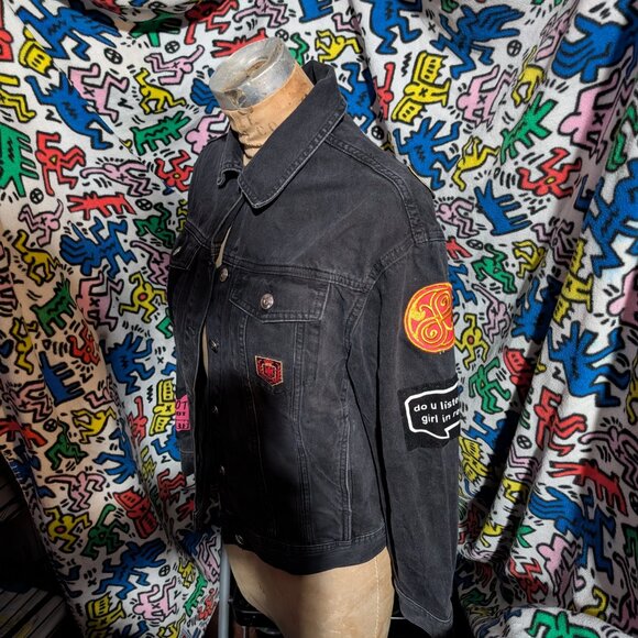 H&M Black Denim Highly Customized Jacket "WOW" Size XS - Picture 5 of 15